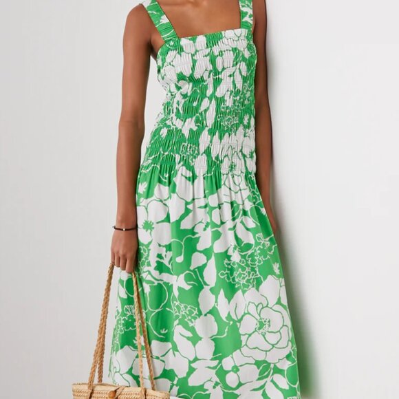 Rails Green and White Floral Midi Dress - Picture 1 of 12